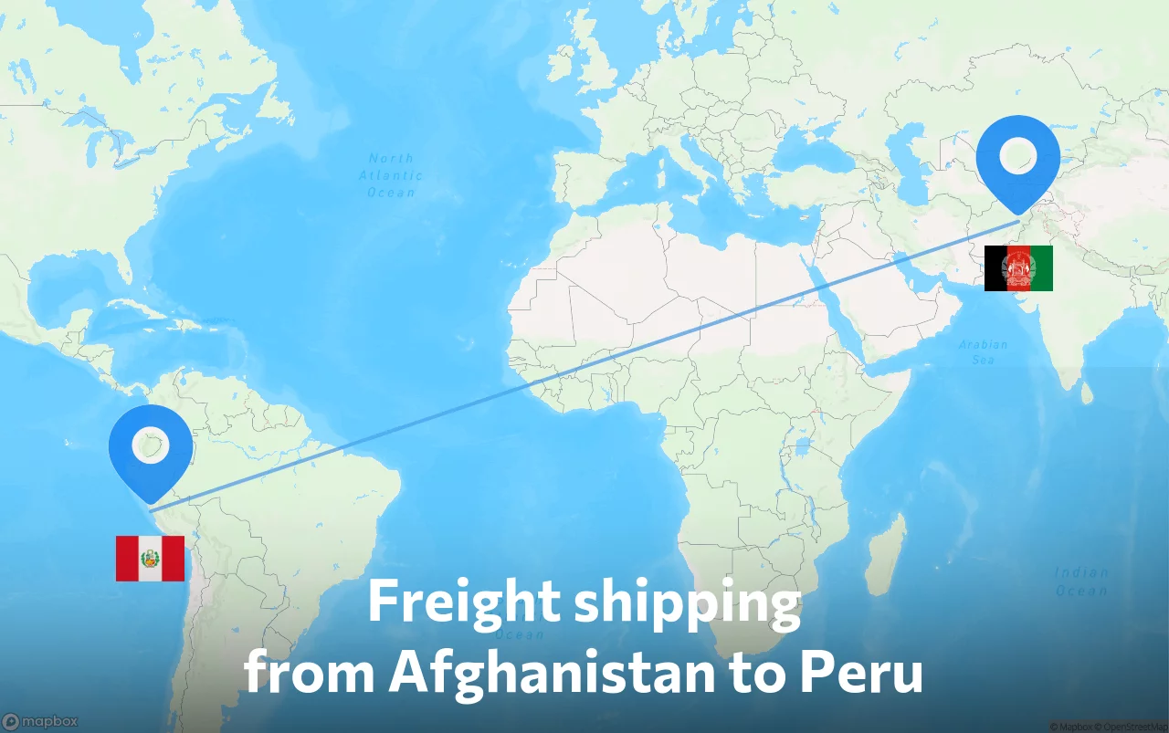 Shipping route from Afghanistan to Peru
