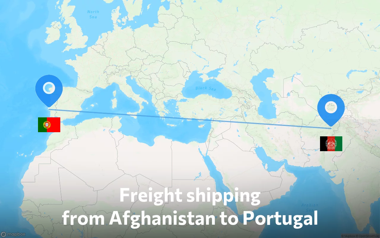 Shipping route from Afghanistan to Portugal