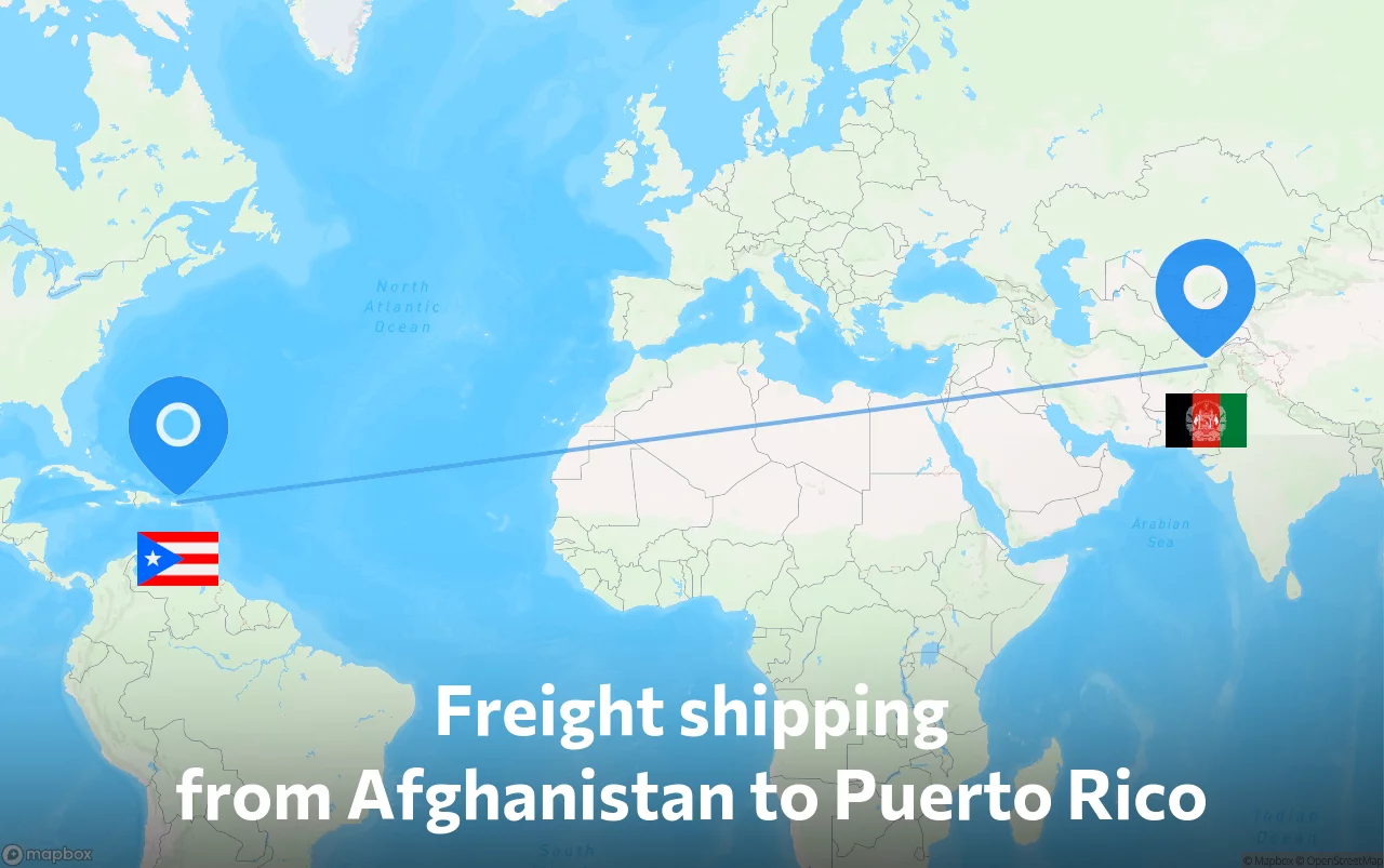 Shipping route from Afghanistan to Puerto Rico