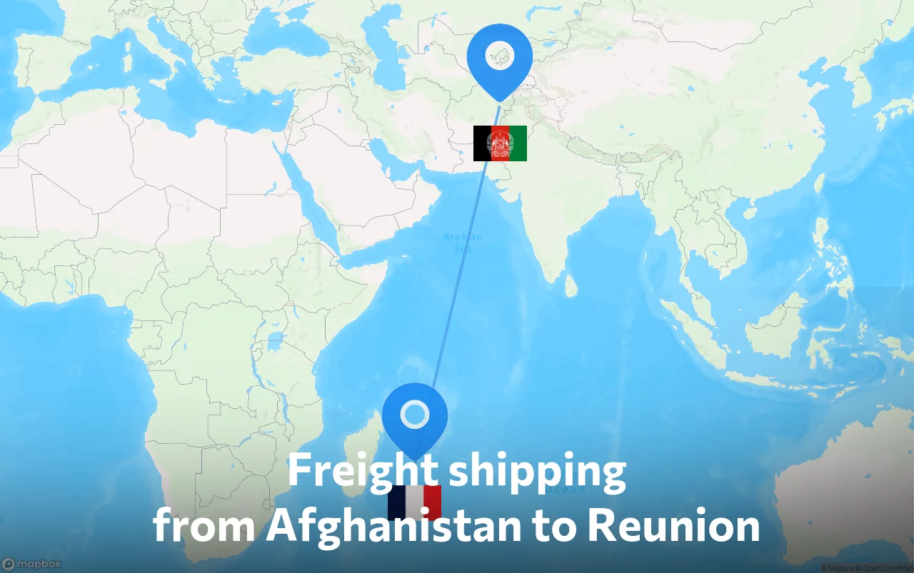 Shipping route from Afghanistan to Reunion