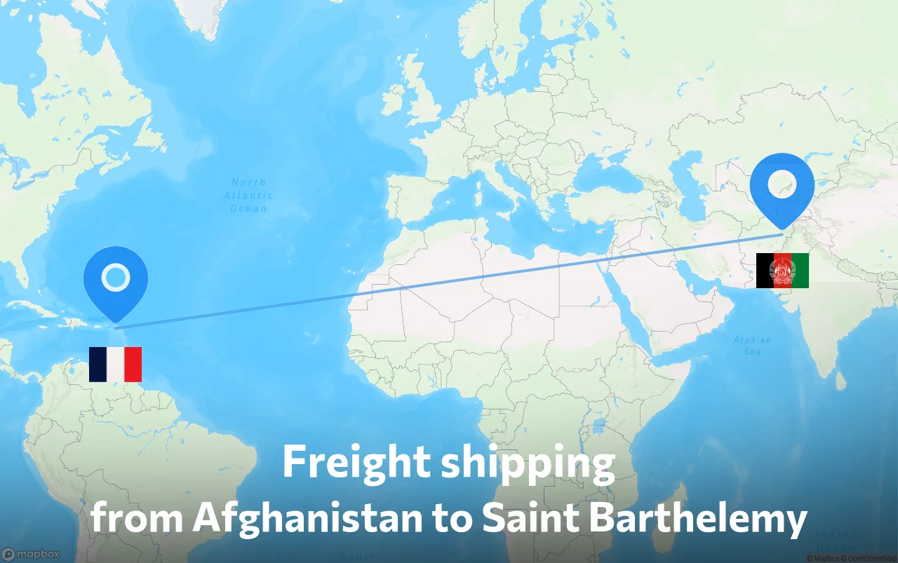 Shipping route from Afghanistan to Saint Barthelemy