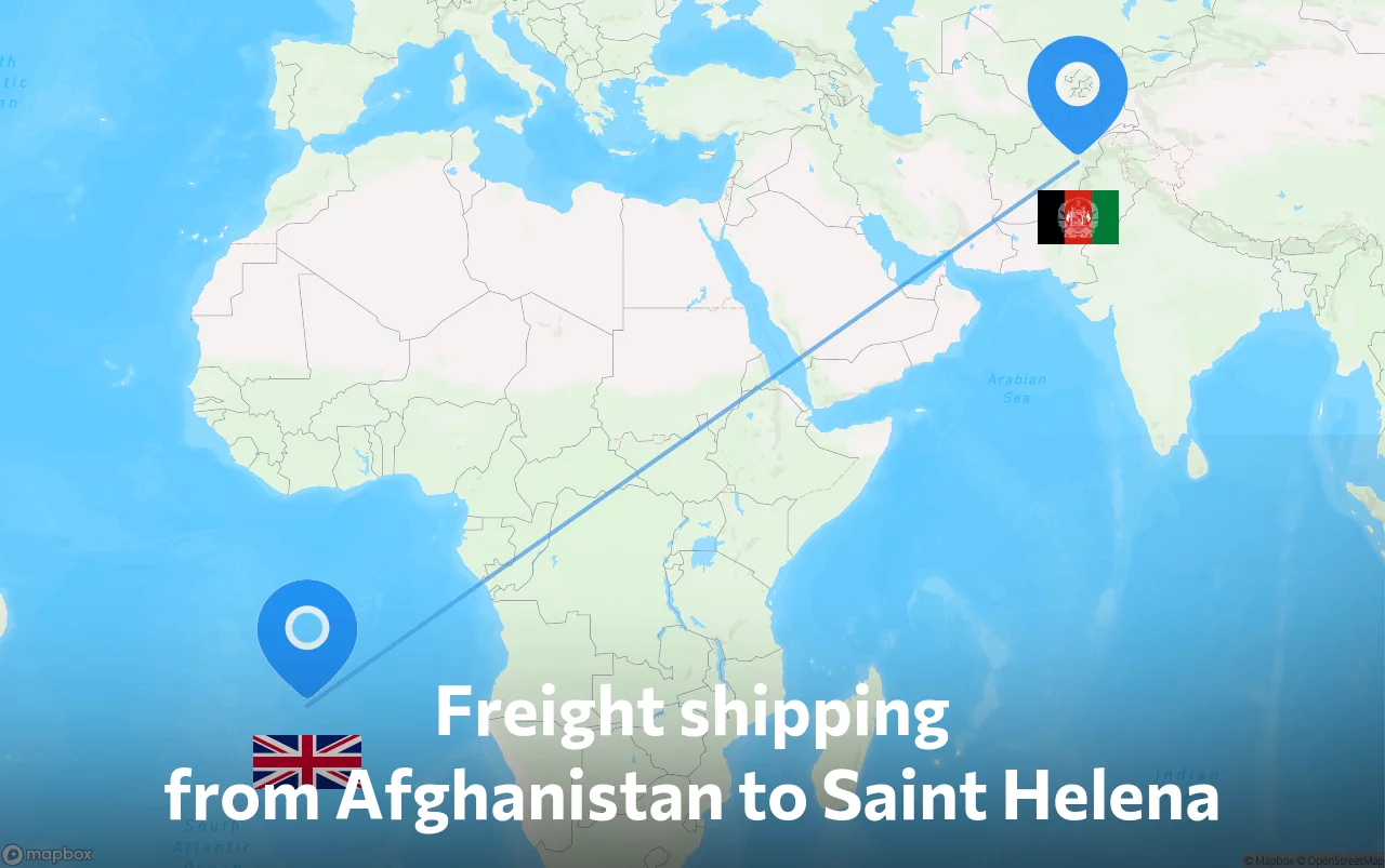 Shipping route from Afghanistan to Saint Helena