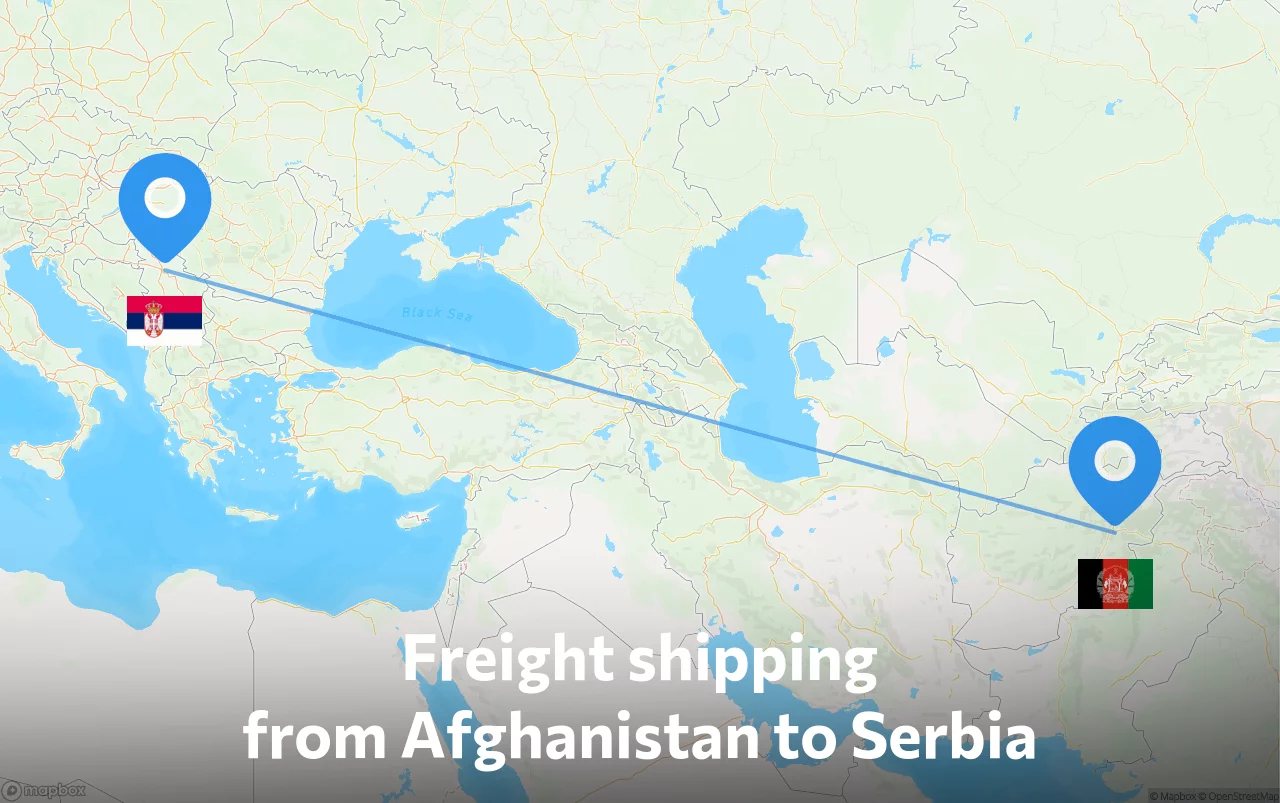 Shipping route from Afghanistan to Serbia