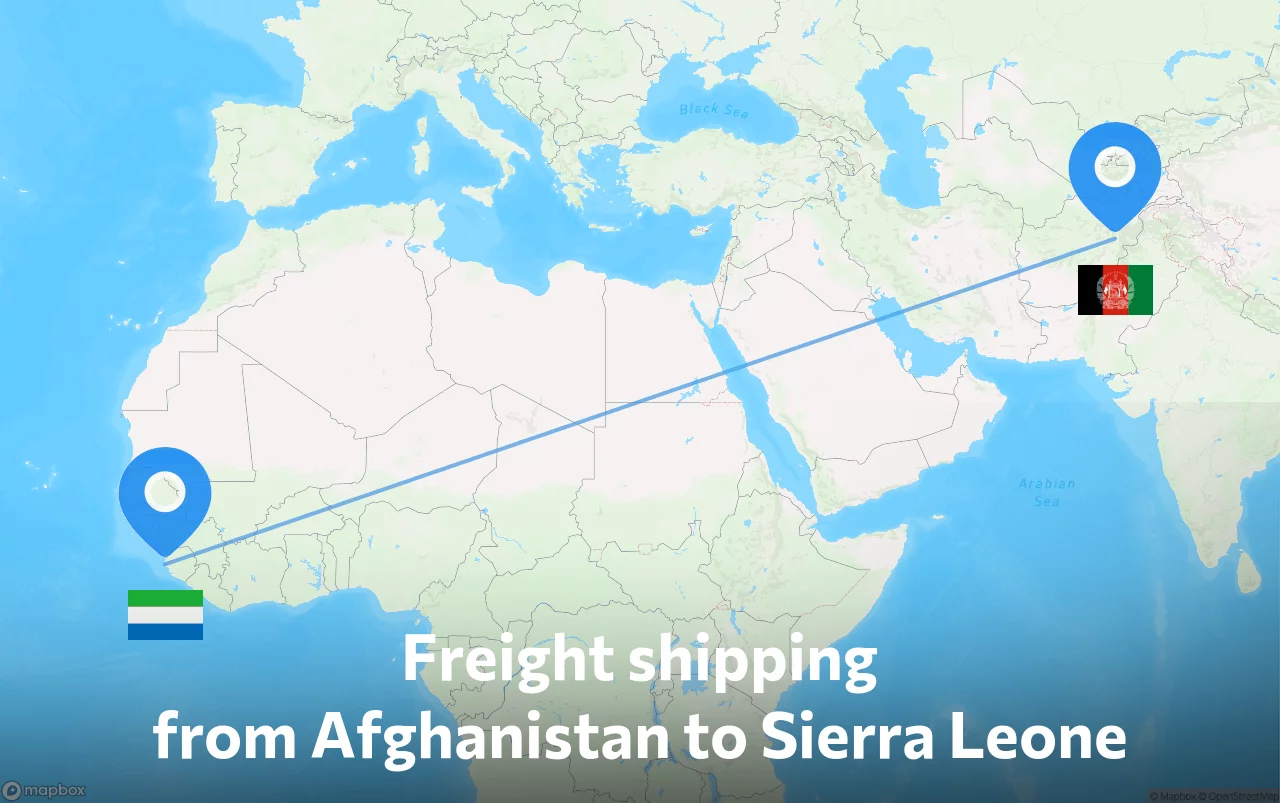 Shipping route from Afghanistan to Sierra Leone