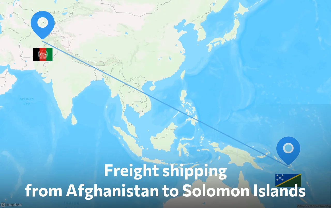 Shipping route from Afghanistan to Solomon Islands