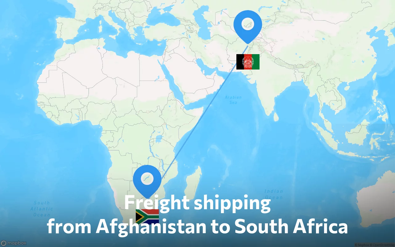 Shipping route from Afghanistan to South Africa