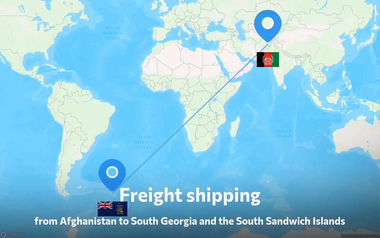 Shipping route from Afghanistan to South Georgia and the South Sandwich Islands