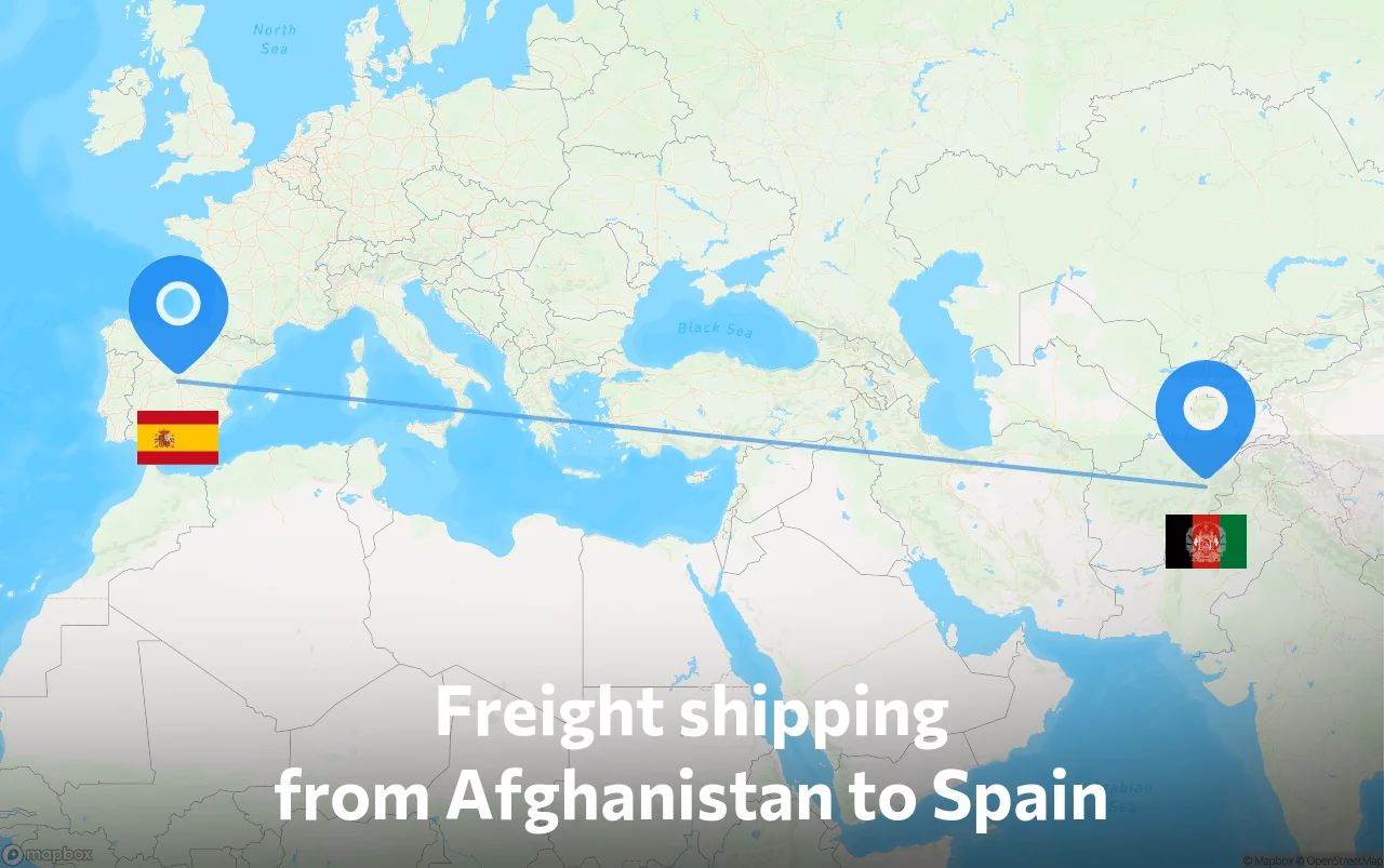 Shipping route from Afghanistan to Spain
