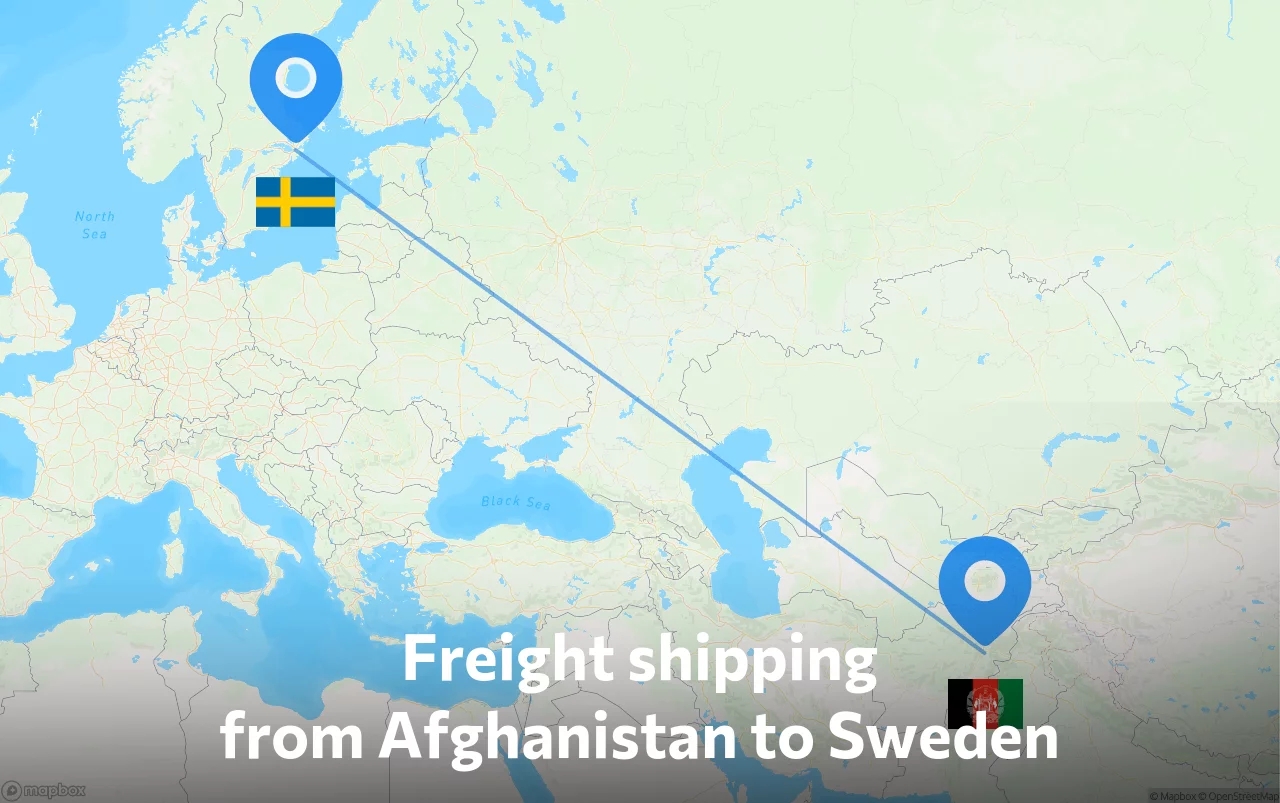 Shipping route from Afghanistan to Sweden