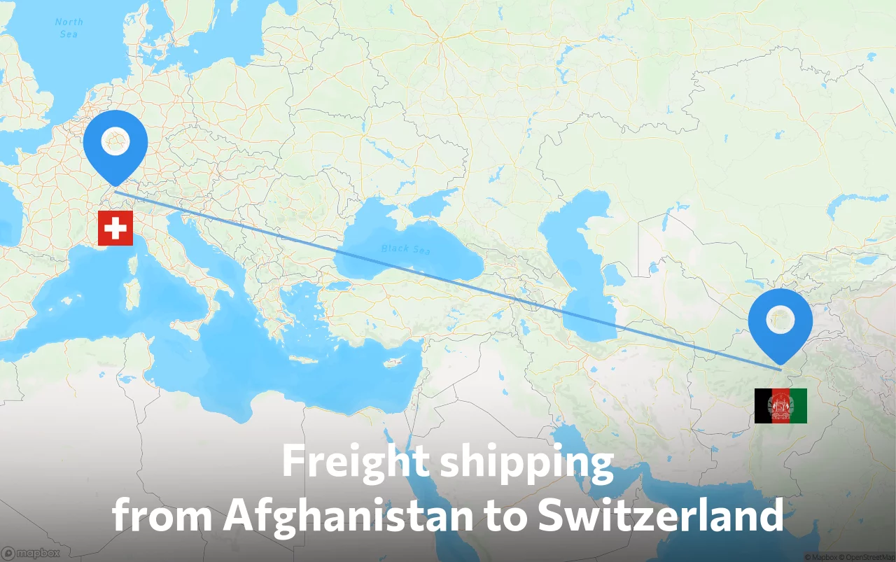 Shipping route from Afghanistan to Switzerland