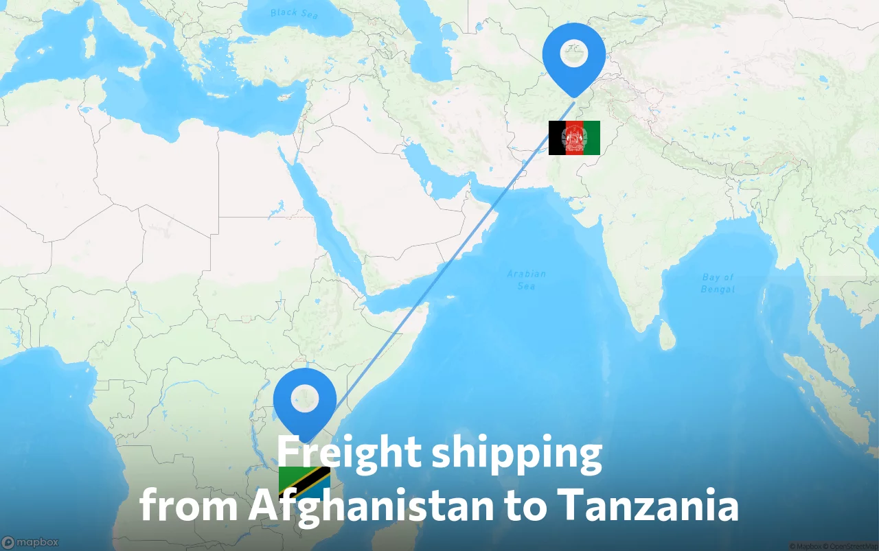 Shipping route from Afghanistan to Tanzania