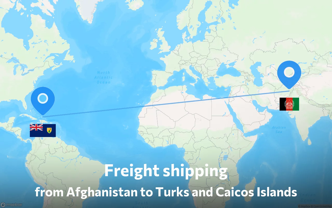 Shipping route from Afghanistan to Turks and Caicos Islands