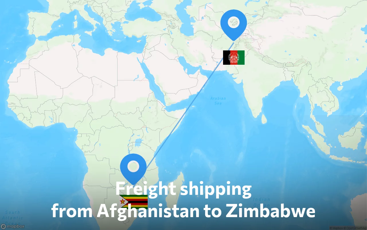Shipping route from Afghanistan to Zimbabwe