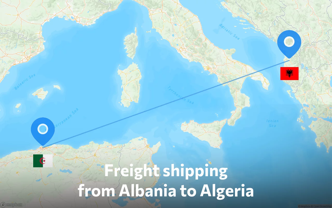 Shipping route from Albania to Algeria