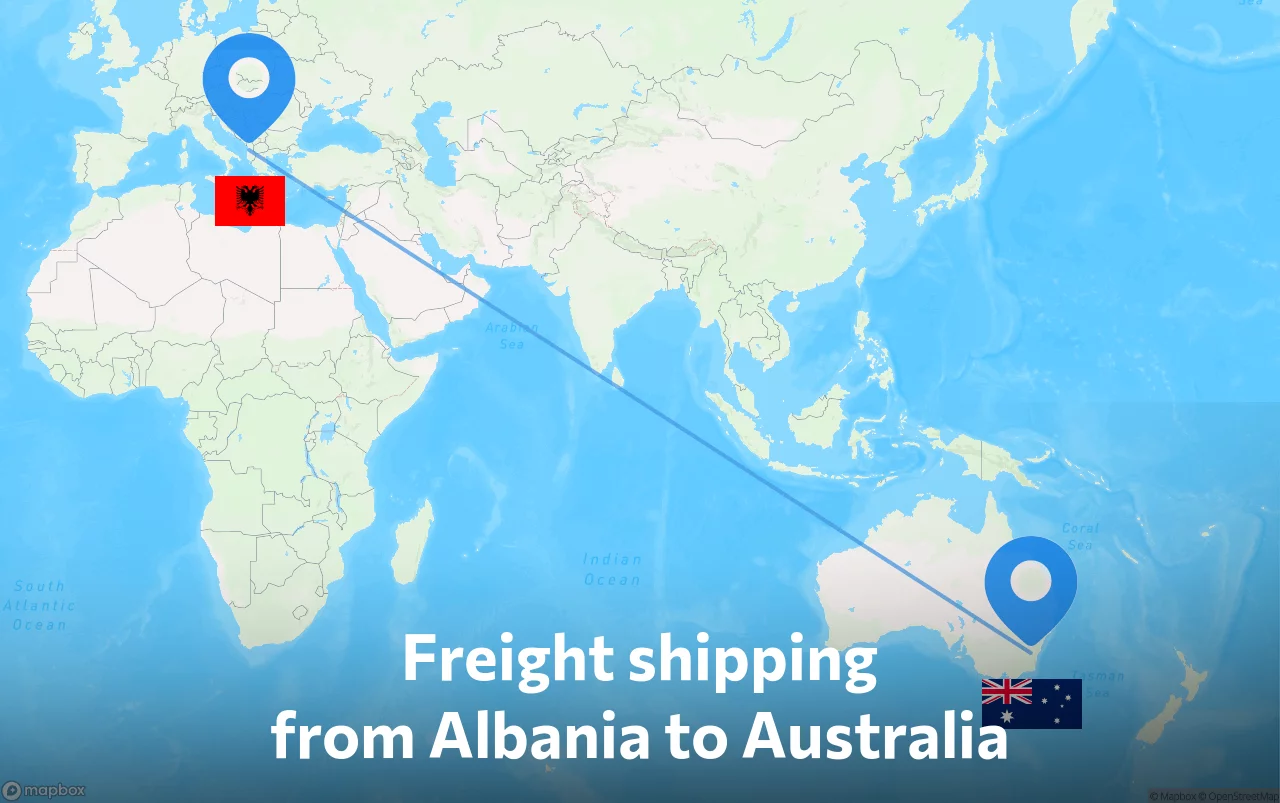 Shipping route from Albania to Australia