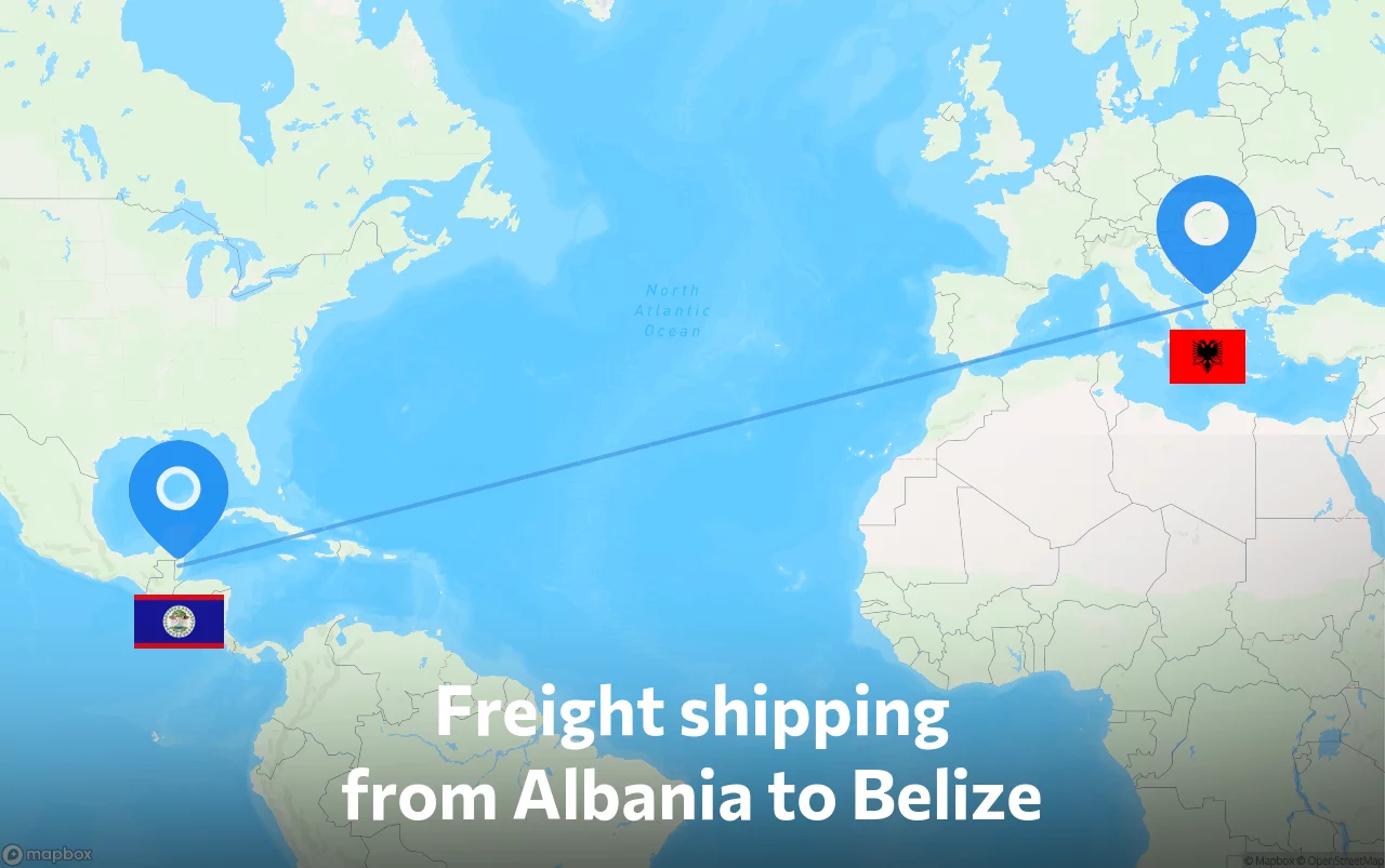 Shipping route from Albania to Belize