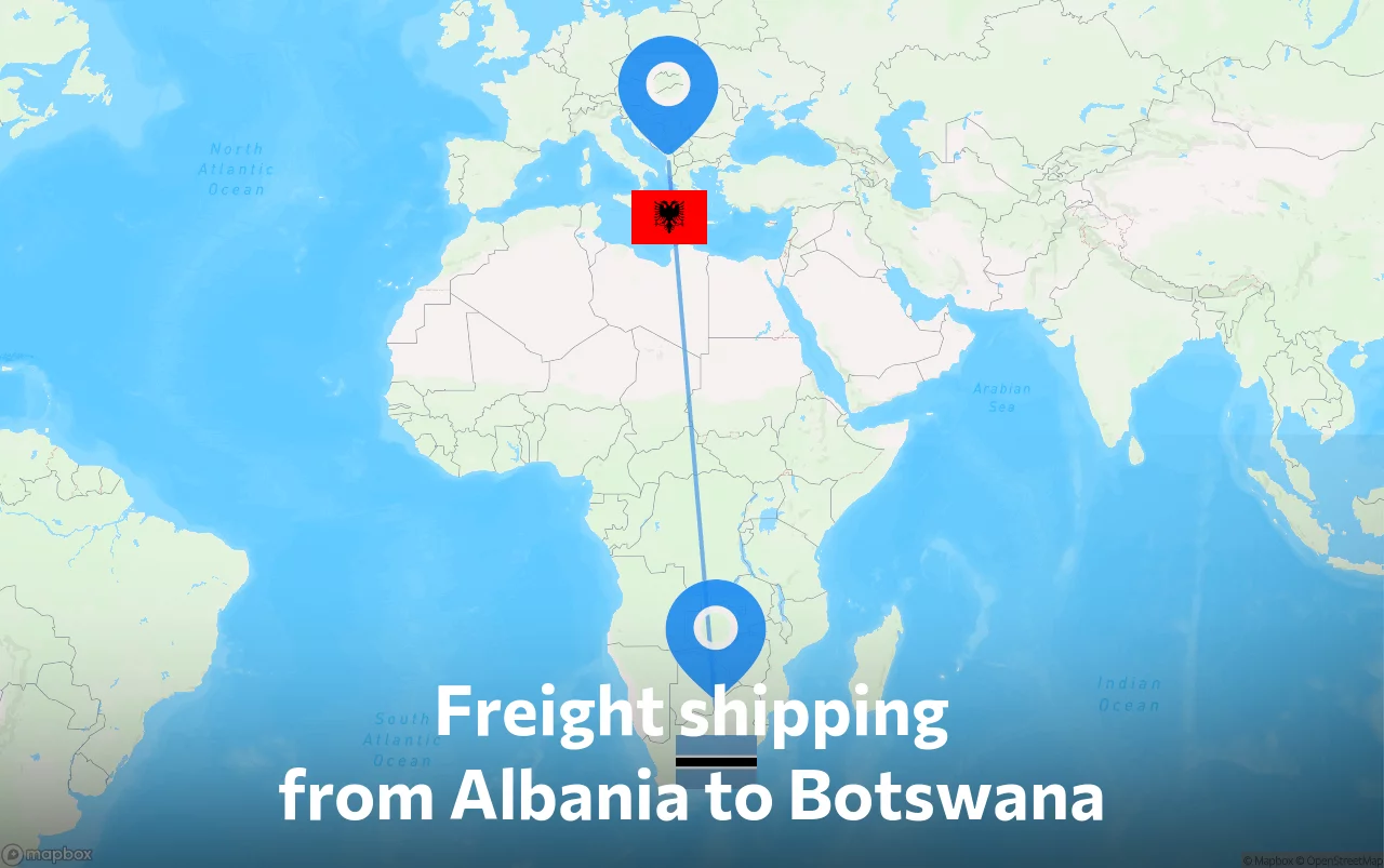 Shipping route from Albania to Botswana