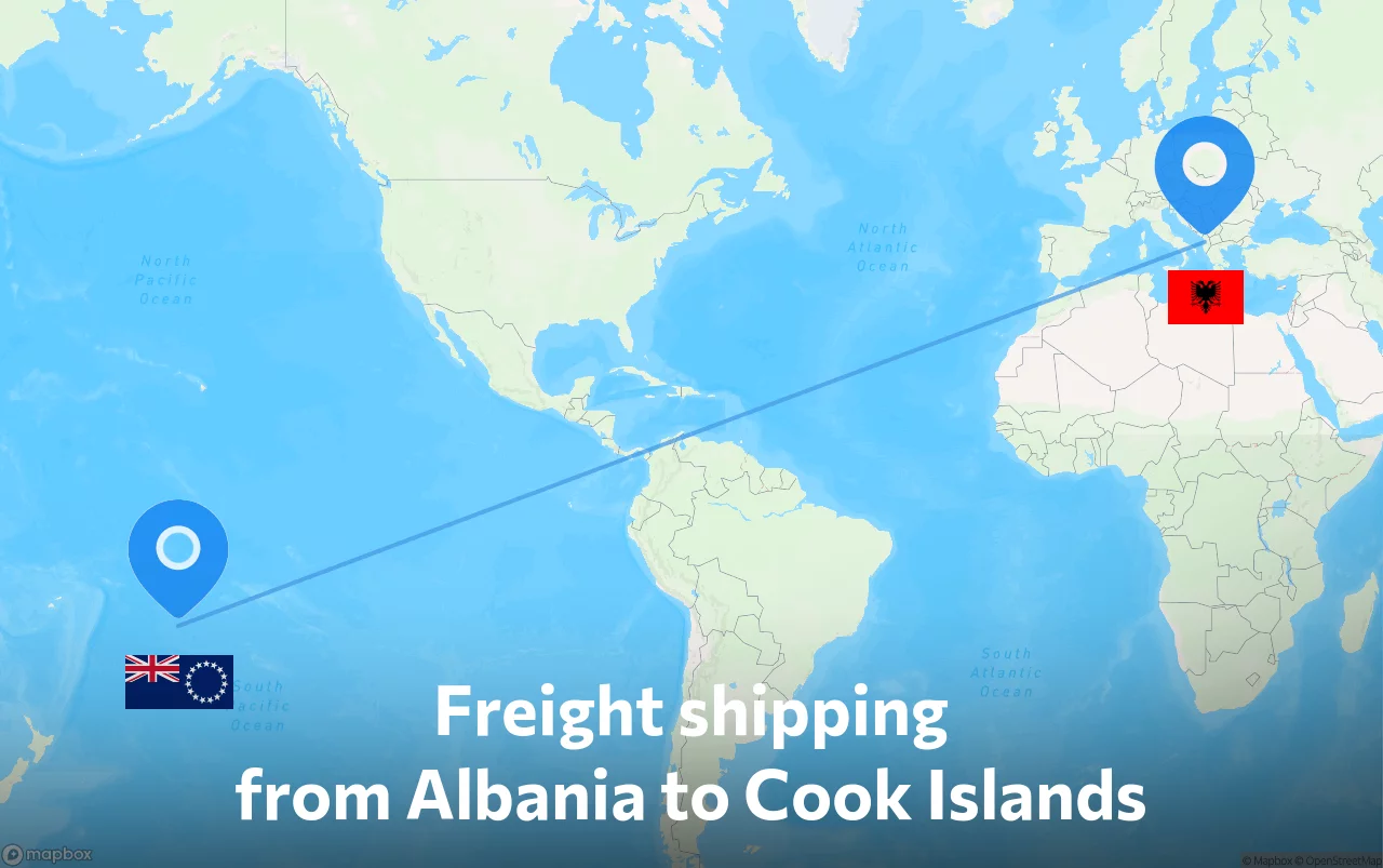 Shipping route from Albania to Cook Islands