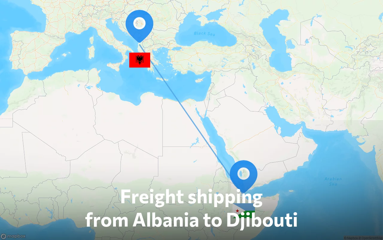 Shipping route from Albania to Djibouti
