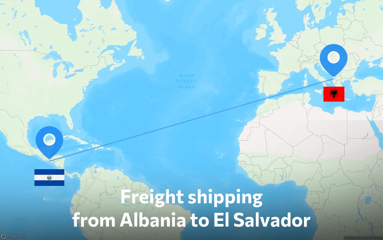 Shipping route from Albania to El Salvador