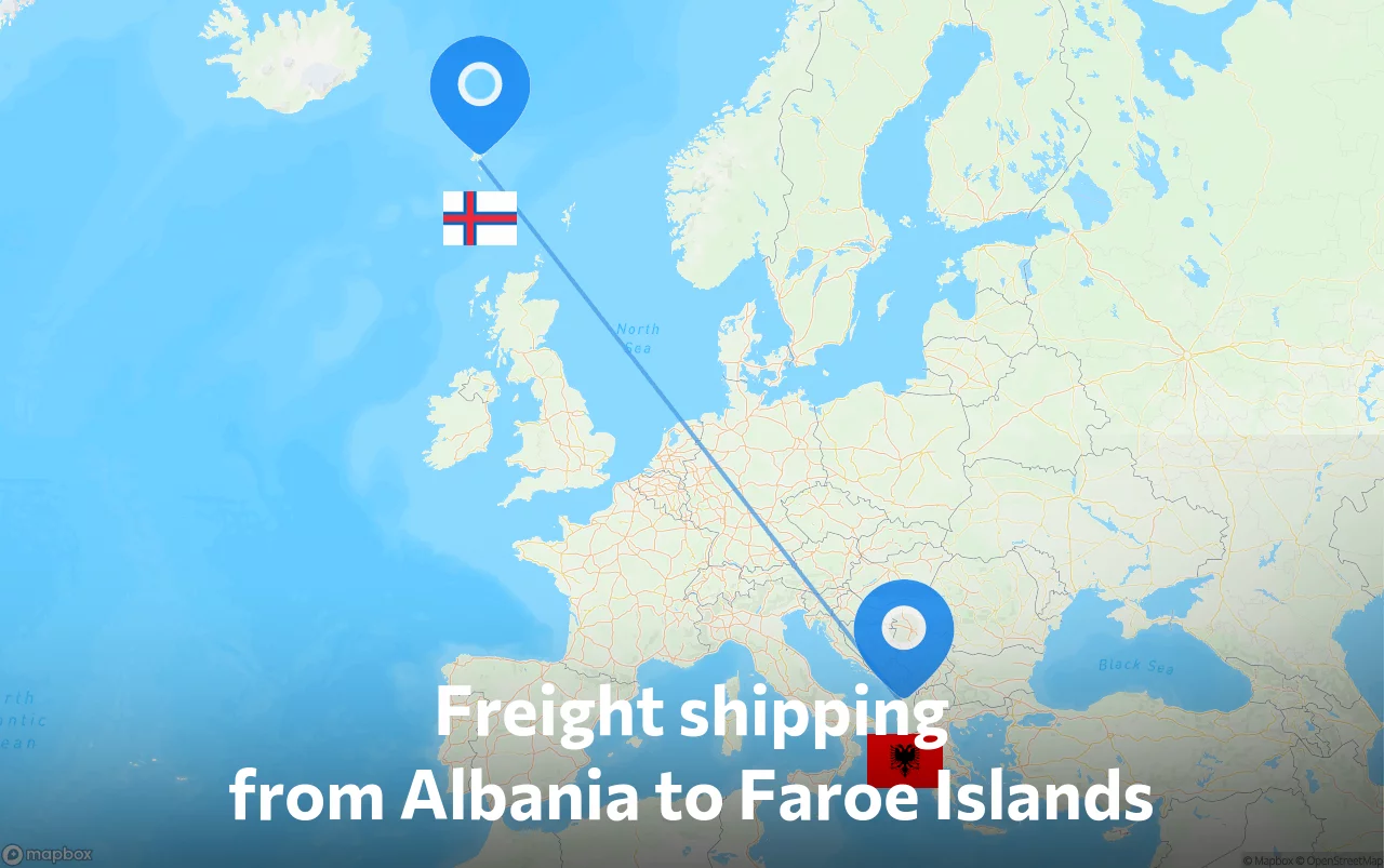 Shipping route from Albania to Faroe Islands