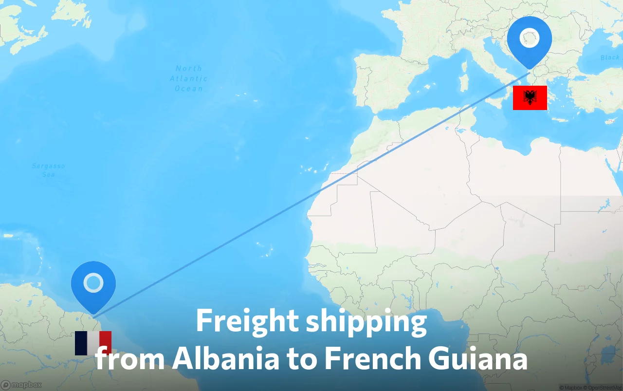 Shipping route from Albania to French Guiana