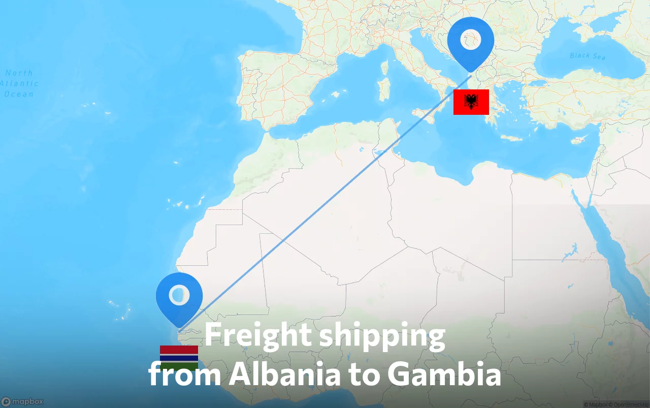 Shipping route from Albania to Gambia