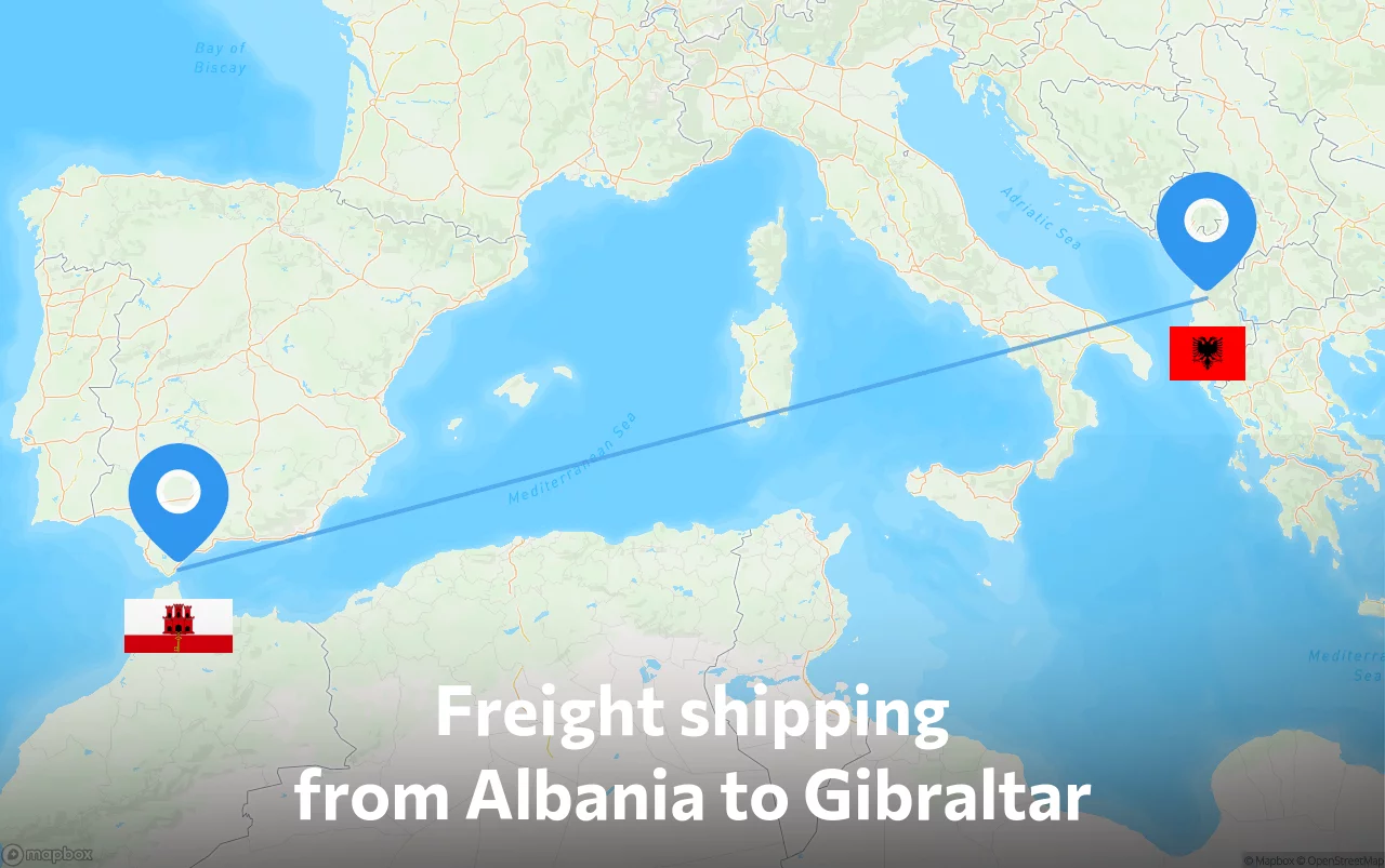 Shipping route from Albania to Gibraltar