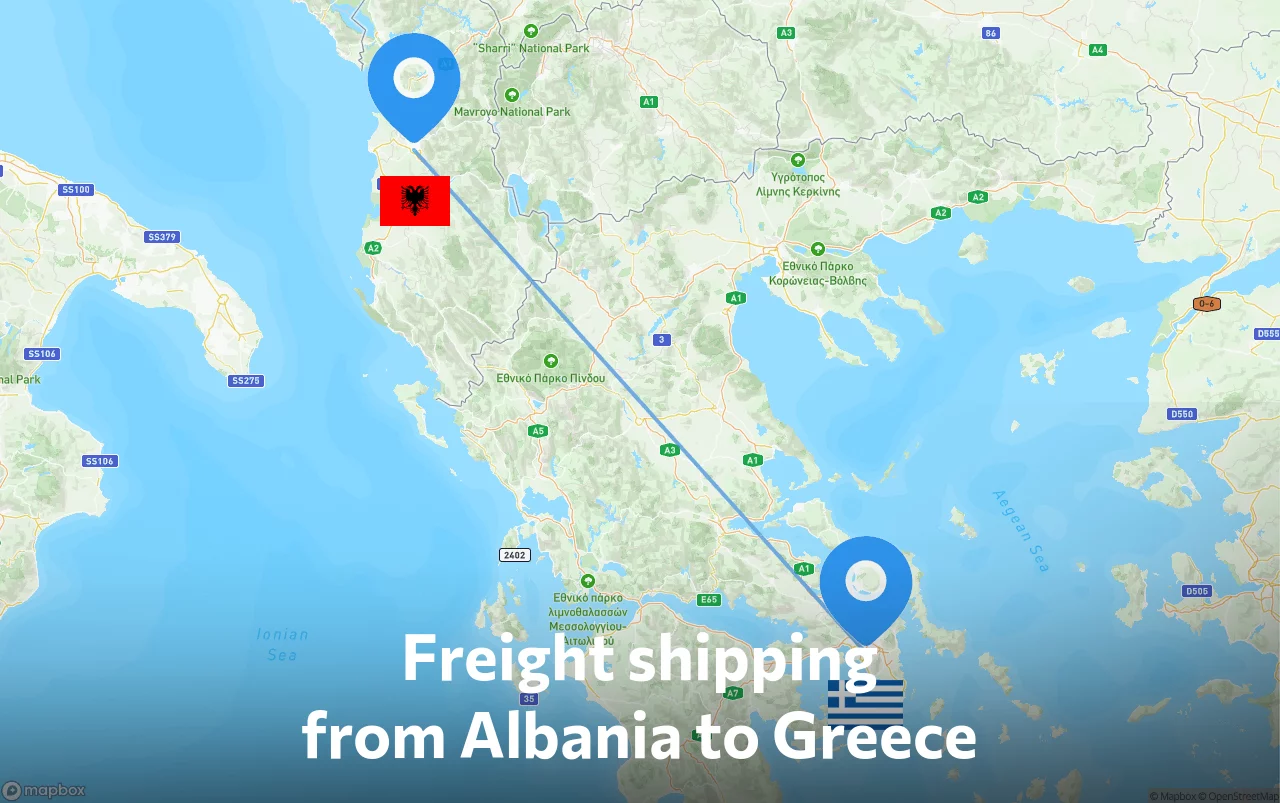 Shipping route from Albania to Greece