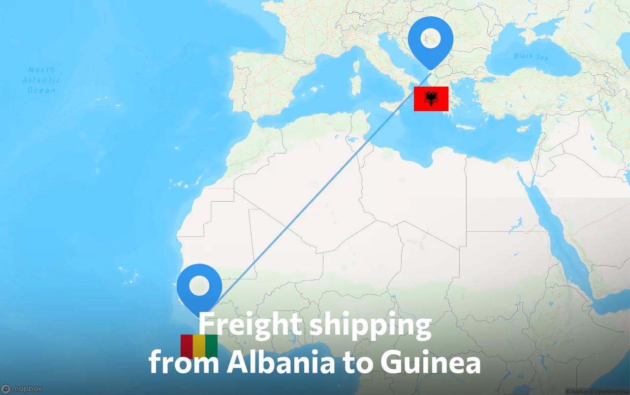 Shipping route from Albania to Guinea