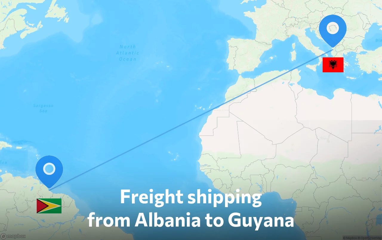 Shipping route from Albania to Guyana