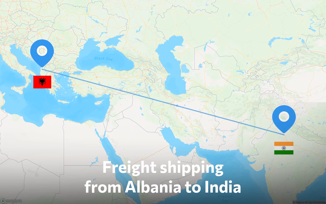 Shipping route from Albania to India