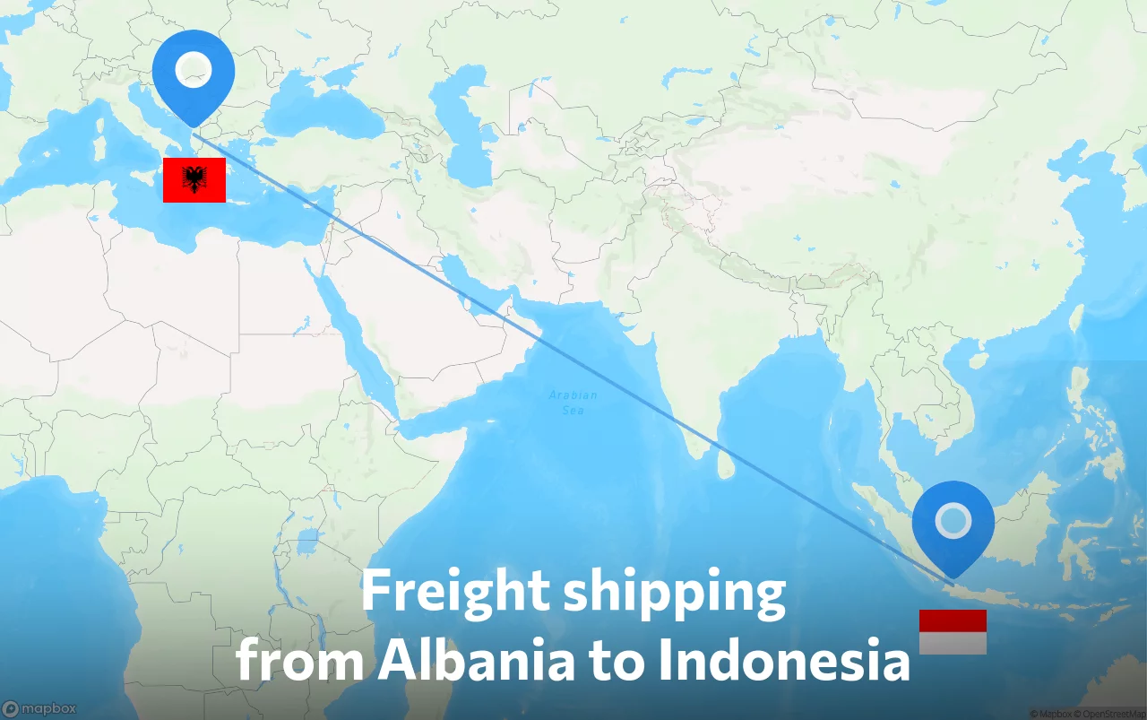Shipping route from Albania to Indonesia