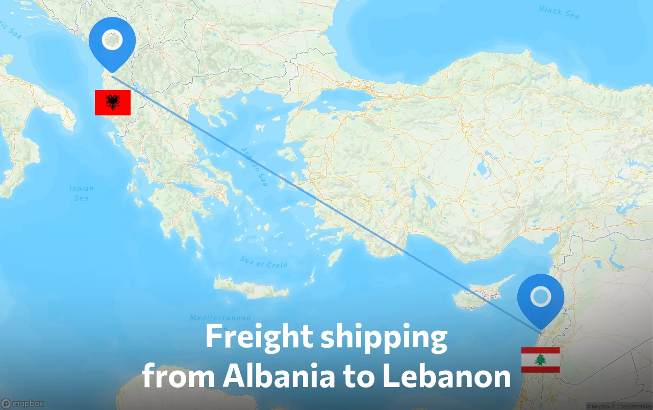 Shipping route from Albania to Lebanon