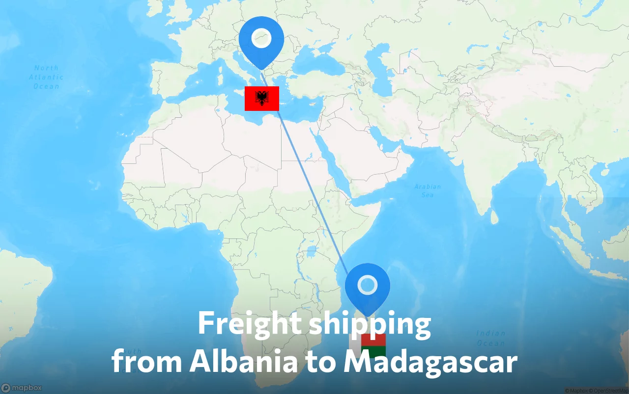 Shipping route from Albania to Madagascar