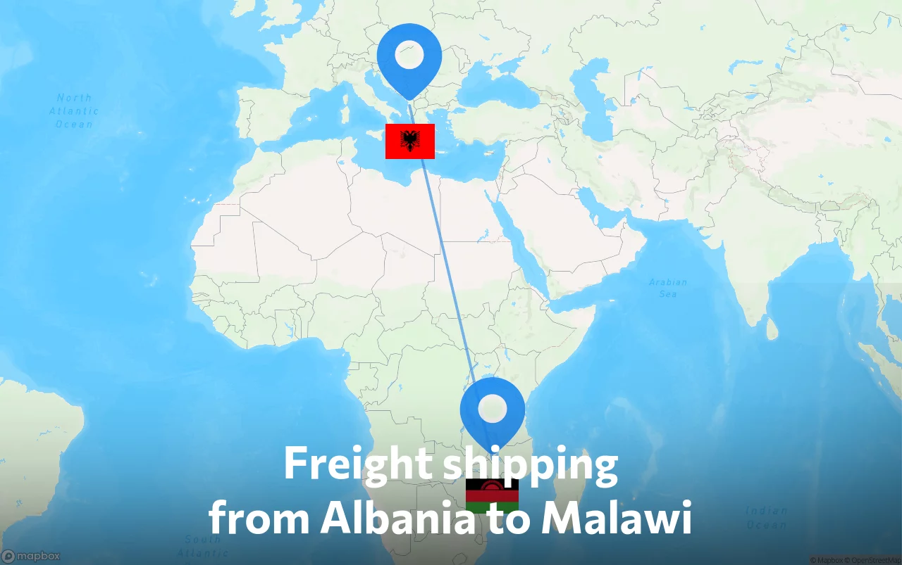 Shipping route from Albania to Malawi