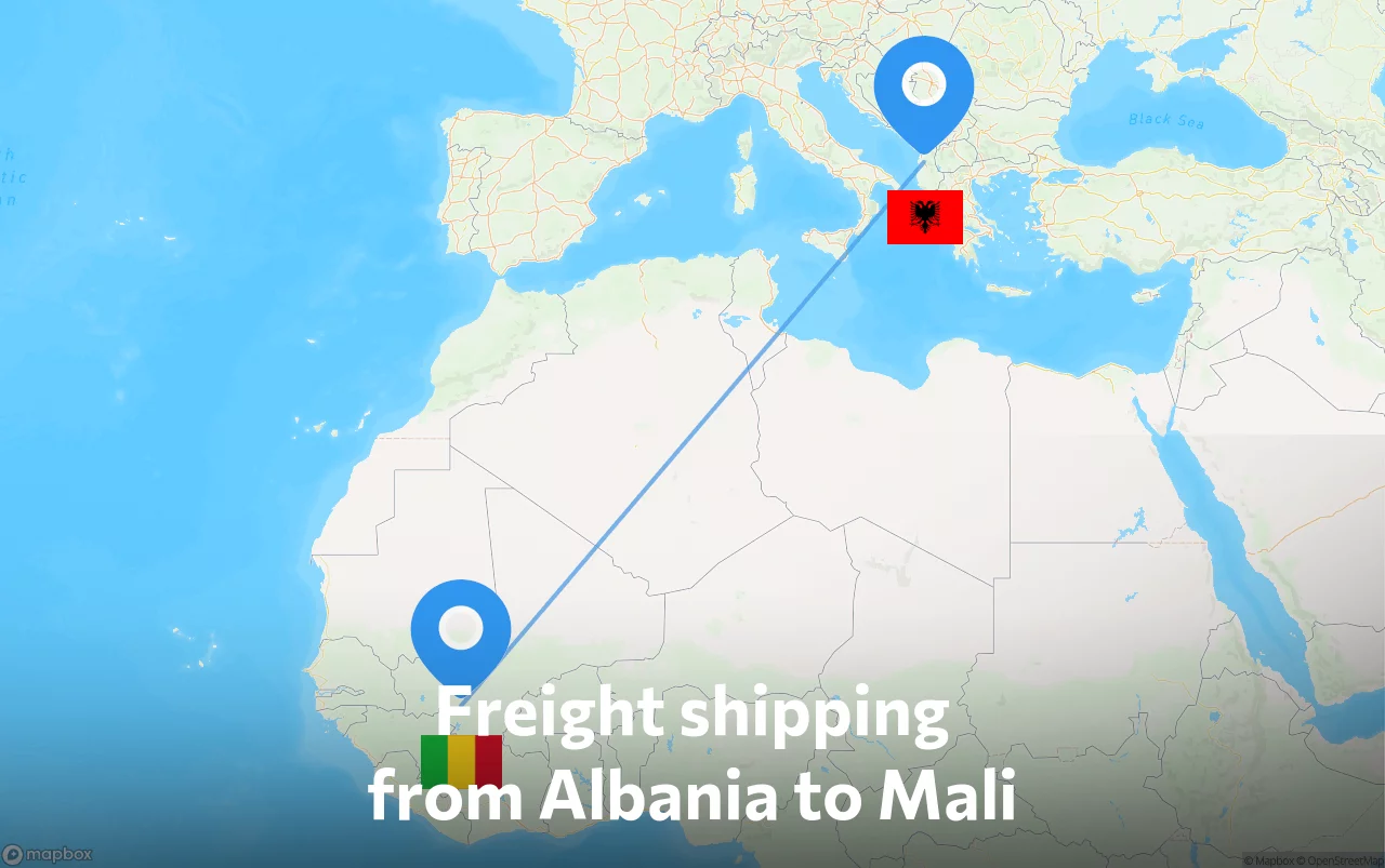 Shipping route from Albania to Mali