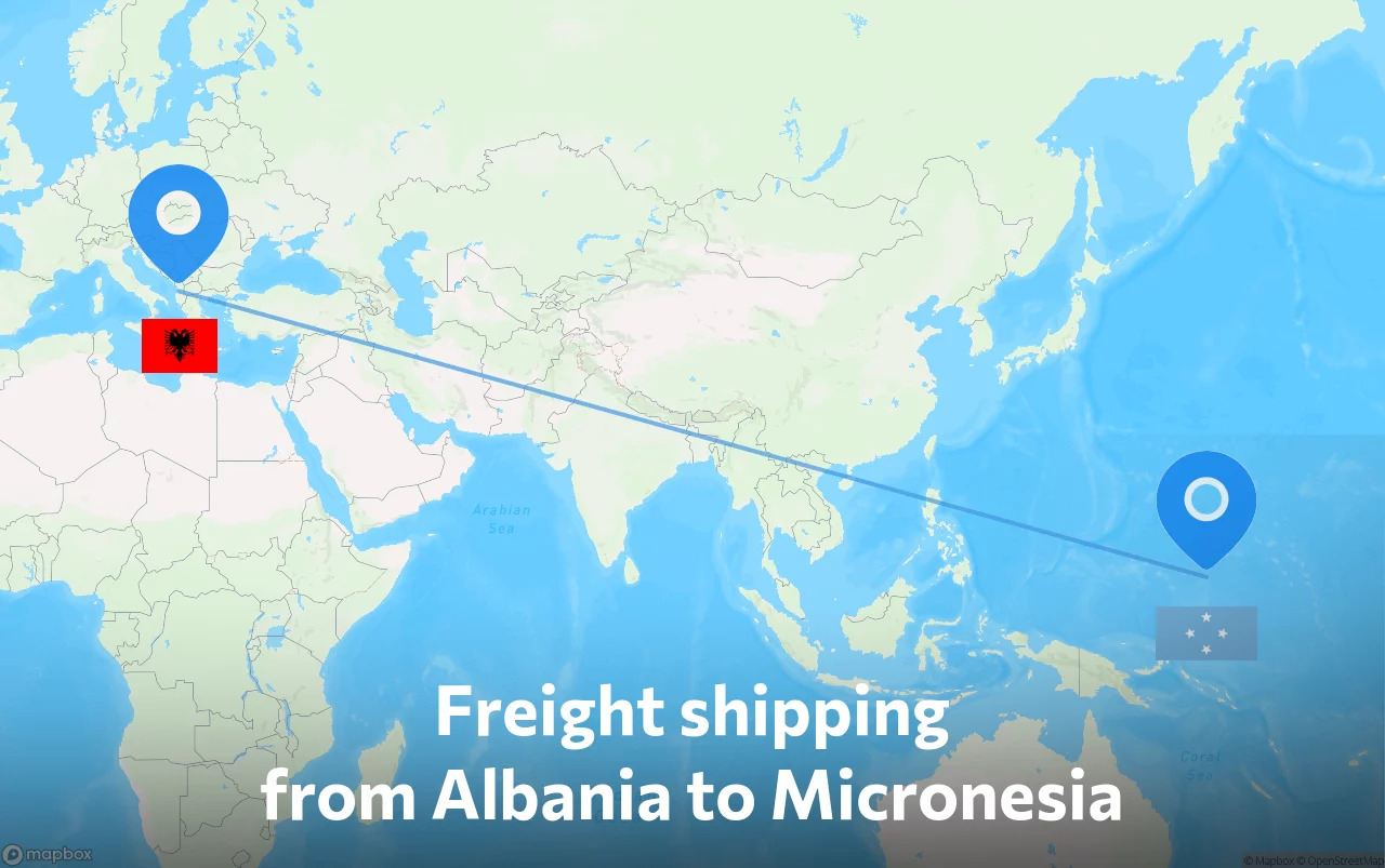 Shipping route from Albania to Micronesia