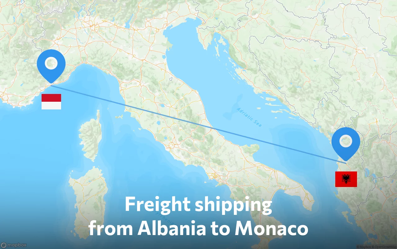 Shipping route from Albania to Monaco