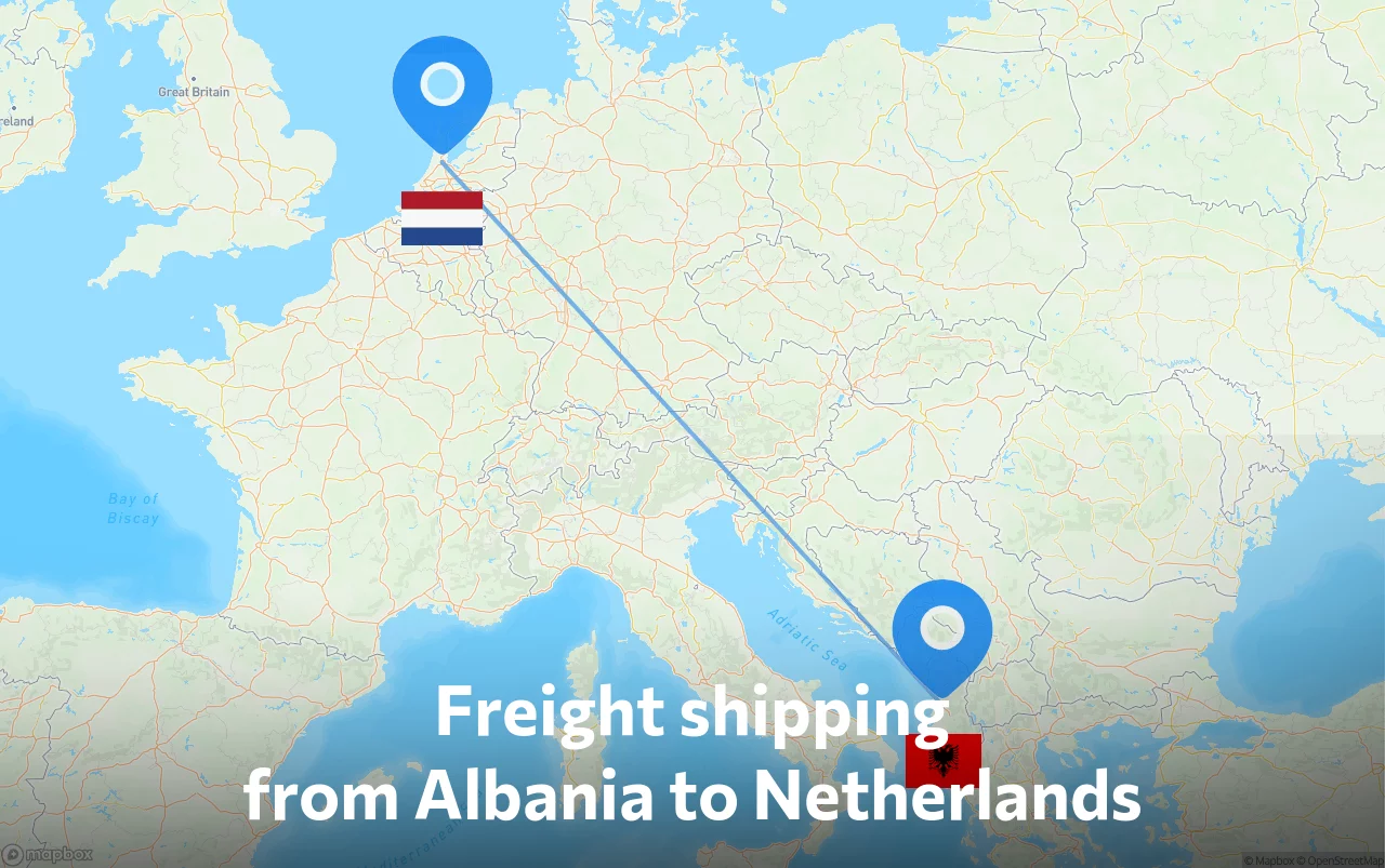 Shipping route from Albania to Netherlands