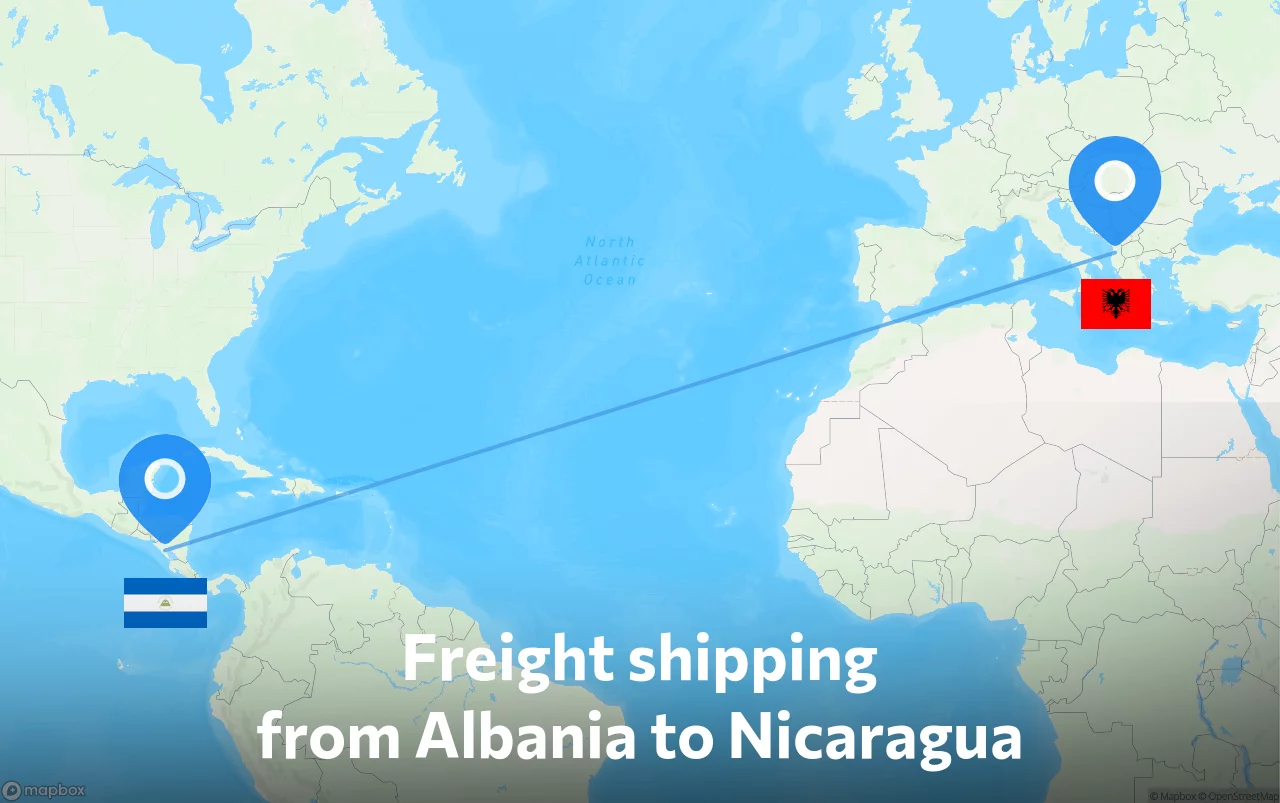 Shipping route from Albania to Nicaragua