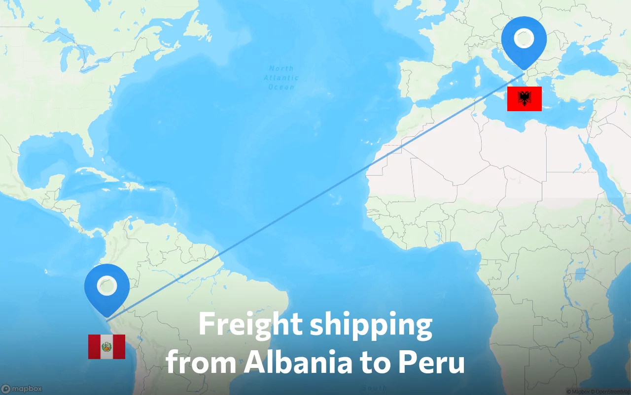 Shipping route from Albania to Peru