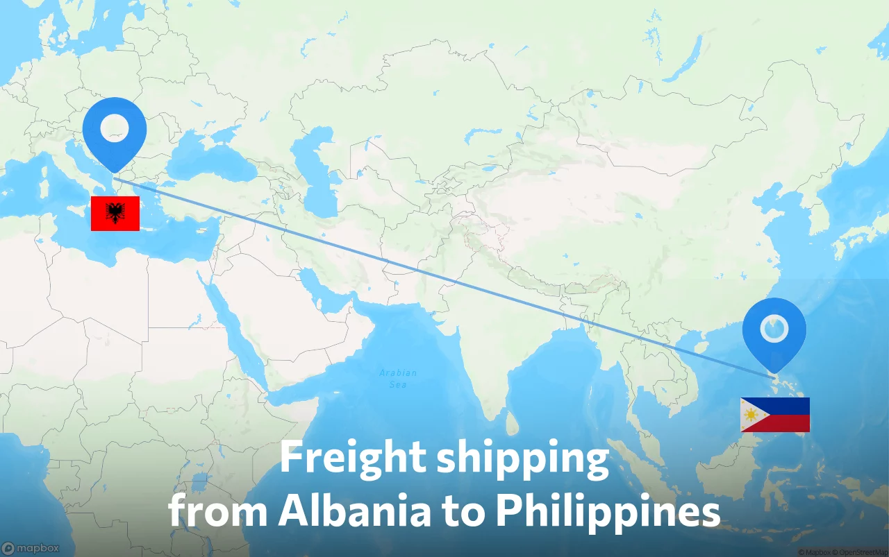 Shipping route from Albania to Philippines