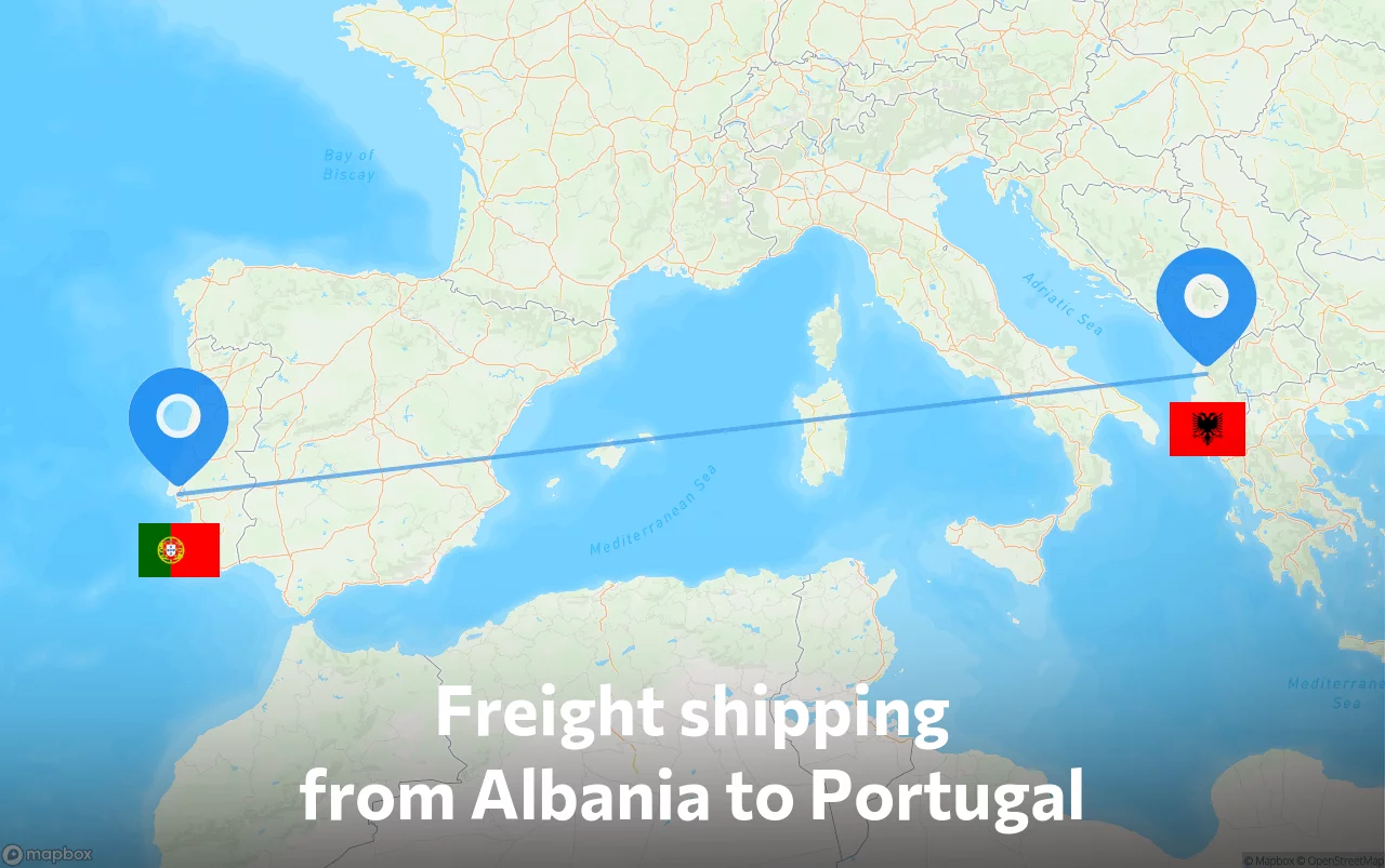 Shipping route from Albania to Portugal