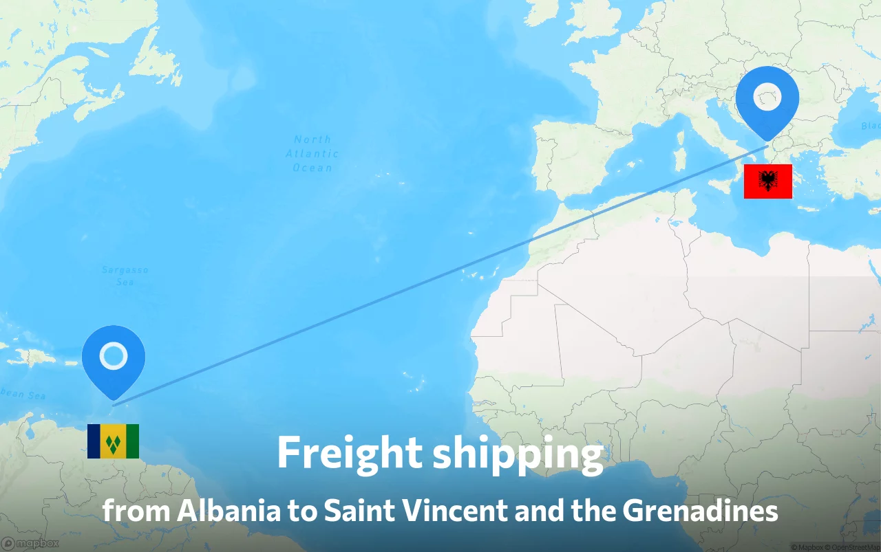 Shipping route from Albania to Saint Vincent and the Grenadines