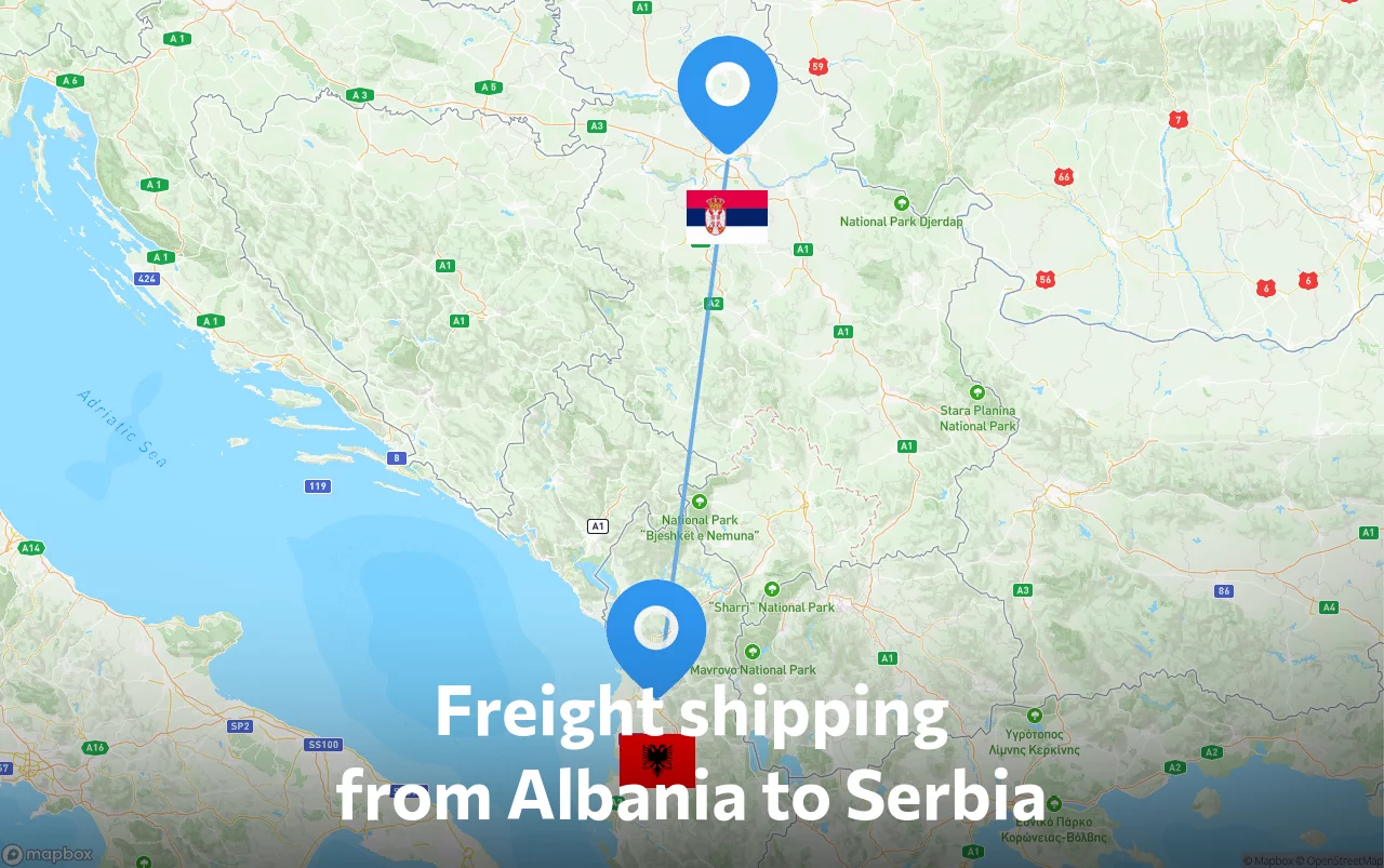 Shipping route from Albania to Serbia