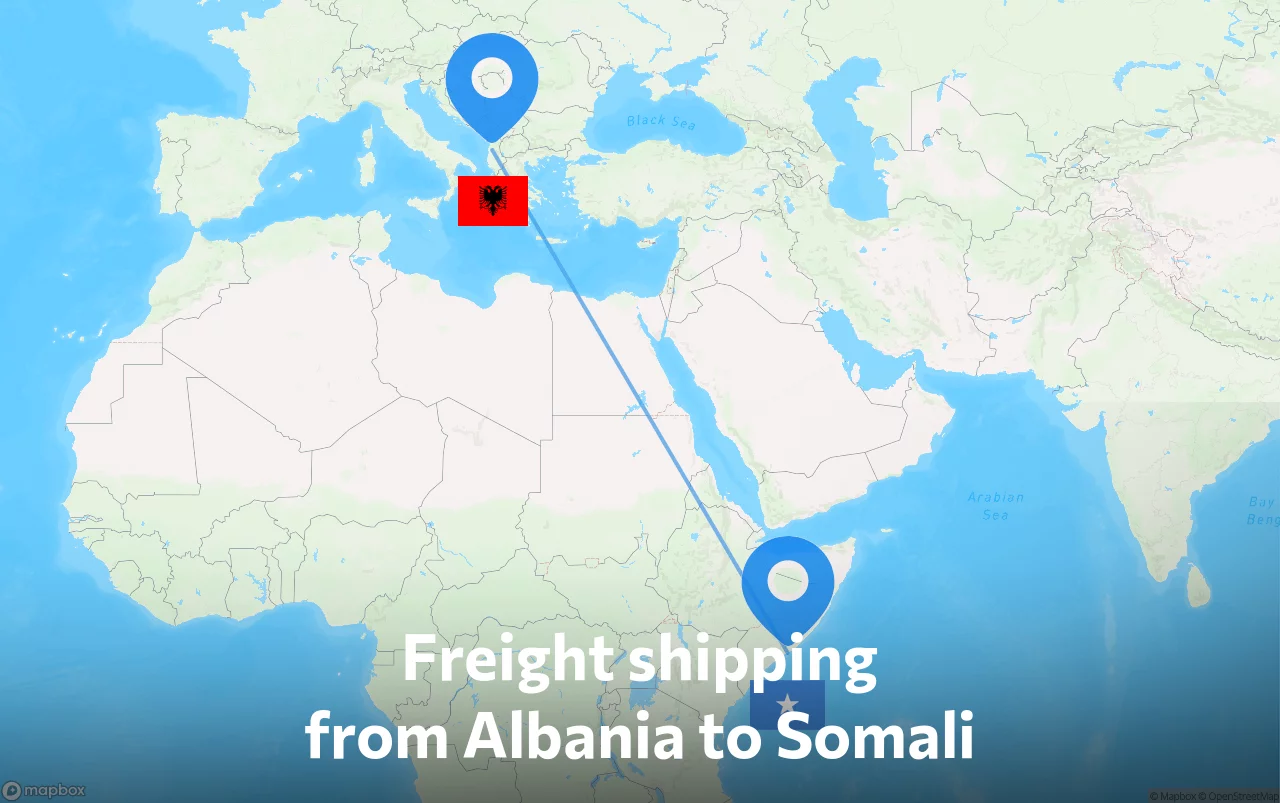Shipping route from Albania to Somali