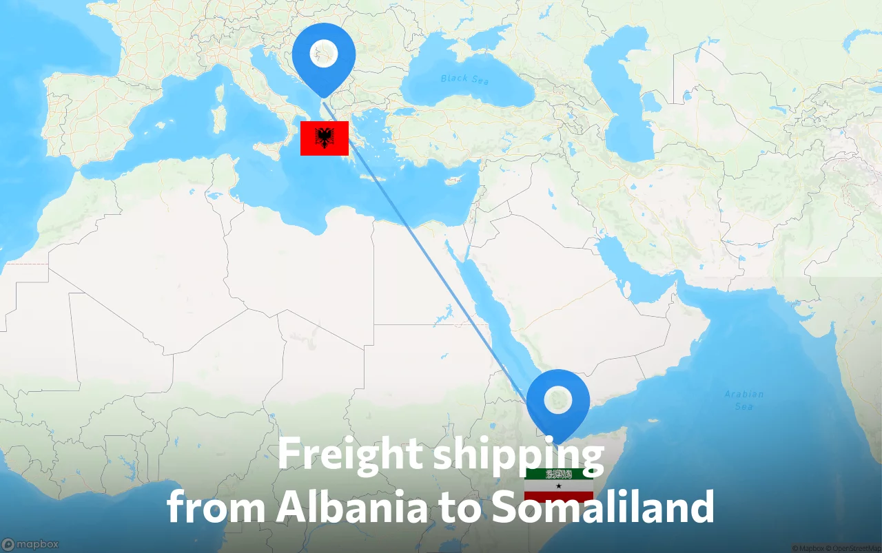 Shipping route from Albania to Somaliland
