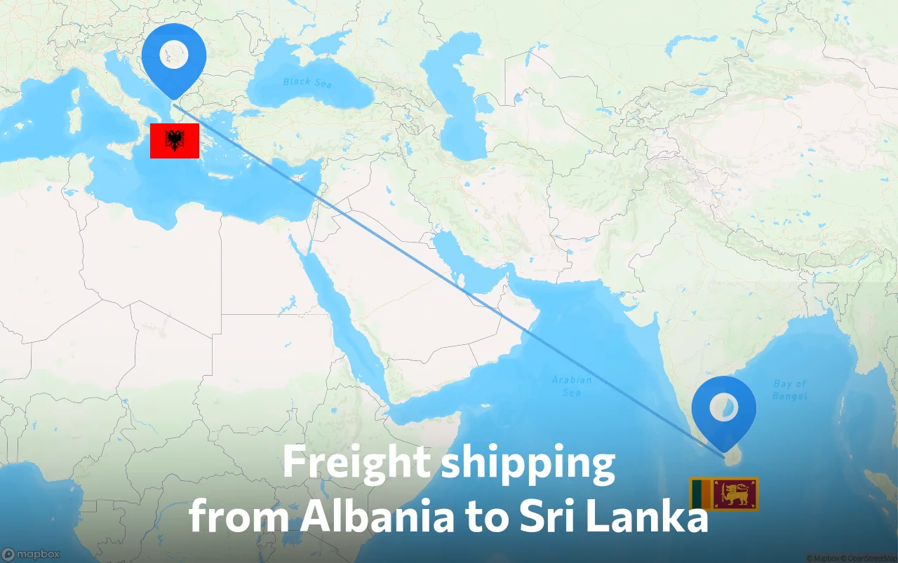 Shipping route from Albania to Sri Lanka
