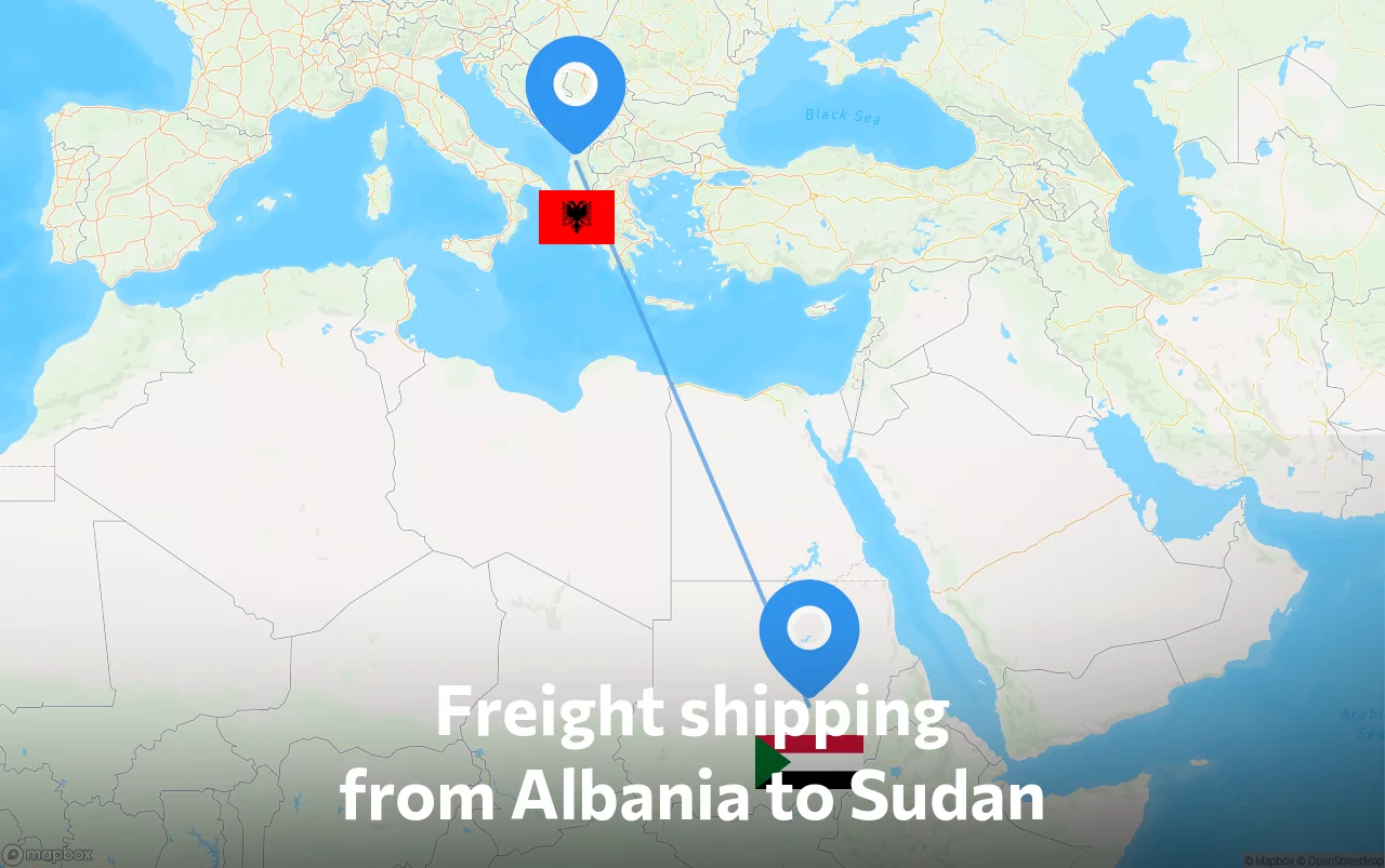 Shipping route from Albania to Sudan
